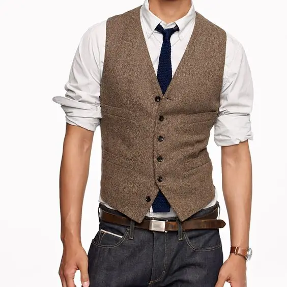 

New Vest Men Custom Made Slim Fit Vest 6 Buttons Waistcoat Brown Color Mens Wedding/Dinner/Evening Vests