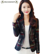 Весна и осень короткий тонкий Блейзер Женский клетчатый длинный рукав с одной пряжкой Блейзер Женский модный Блейзер большого размера X461