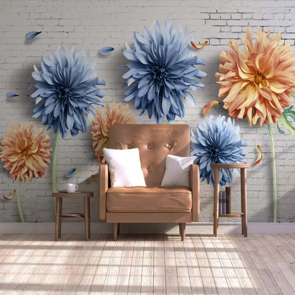 

Chrysanthemum Floral Brick Background Wallpaper Mural Wall Murals Wall Decals 3D Wall Paper Rolls Nursery Living Room Wallpapers