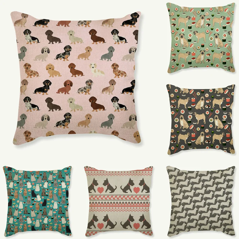 

Lovely Animals Pet Dog Puppy Cat Pattern Cushion Cover For Sofa Home Decor Almofadas 18 inch Decorative Throw Pillows Case