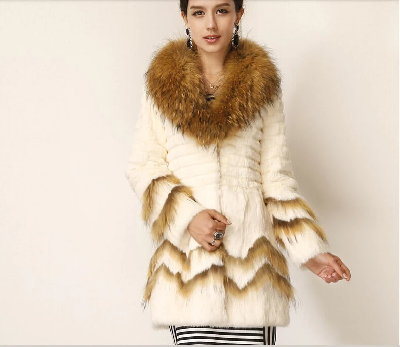 DL6033 Fashion Luxury Real Fur Coats Women Natural Rabbit Fur Coats