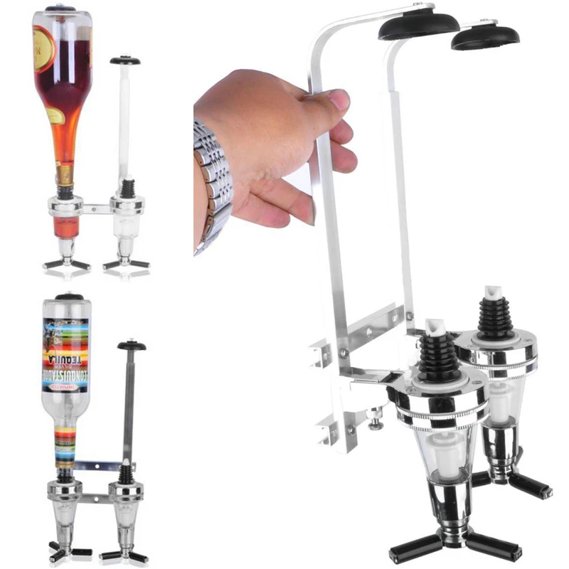 JX-LCLYL 1pc 2 Bottle Liquor Holder Wall Mounted Alcohol Dispenser Drinking Home Bar Tool