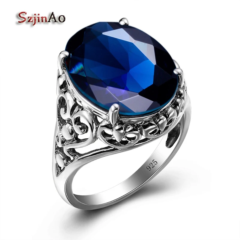 

Szjinao Bulgarian Cloisonne Sterling Silver 925 Rings For Women Fashion Big Oval Shape Sapphrie cheap-jewelry-wholesale