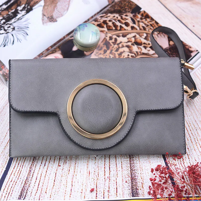 

Vintage small ladies clutch purse women PU leather handbag designer chain bags pink grey black 3colors