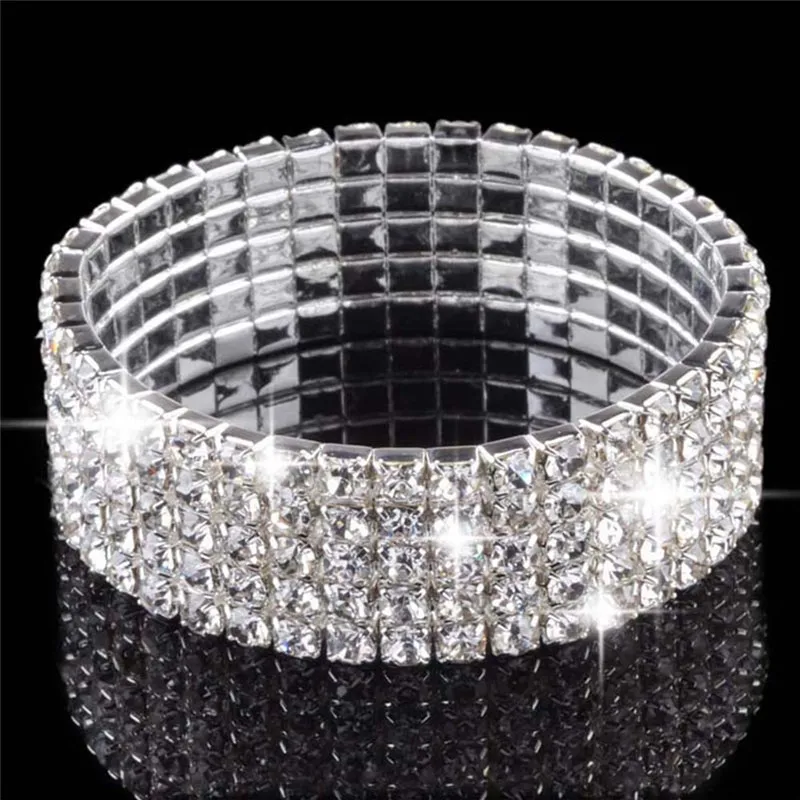 

1/2/3/4/5/8 Rows Full Rhinestone Stretch Bracelet Chic Colorful Clear Crystal Bracelets Elastic Strand Bracelet For Women