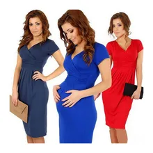 Solid maternity dresses V neck pregnancy clothes Stretchy Bodycon maternity clothes for pregnant women dress BB67