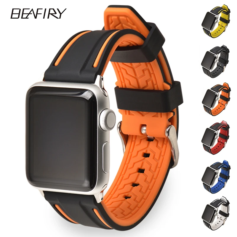 Ремешок BEAFIRY для Apple Watch Band 38 мм 42 44/40 мягкий силиконовый резиновый сменный