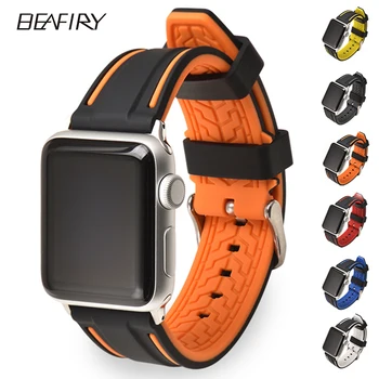 

BEAFIRY Soft Silicone Rubber For Apple Watch Band 38mm 42mm 44/40mm For iWatch 4 3 2 1 Replacement Waterproof Sport Wrist Strap