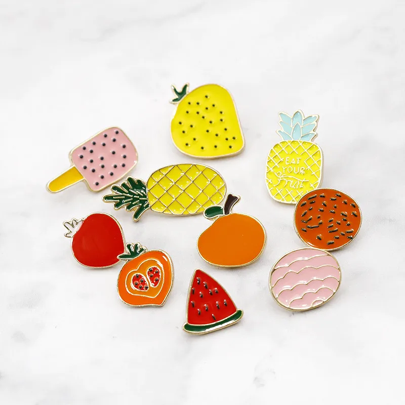 

Watermelon peach pineapple enamel brooch Plant fruit badge Lapel pin for kids Denim Jean shirt bag Cartoon Jewelry Gift