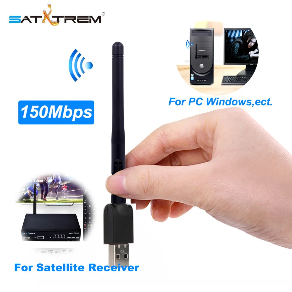 Satxtrem Ralink RT5370 USB 2,0 150 Мбит/с WiFi Беспроводная антенна USB 802,11 b/g/n LAN адаптер с поворотная антенна