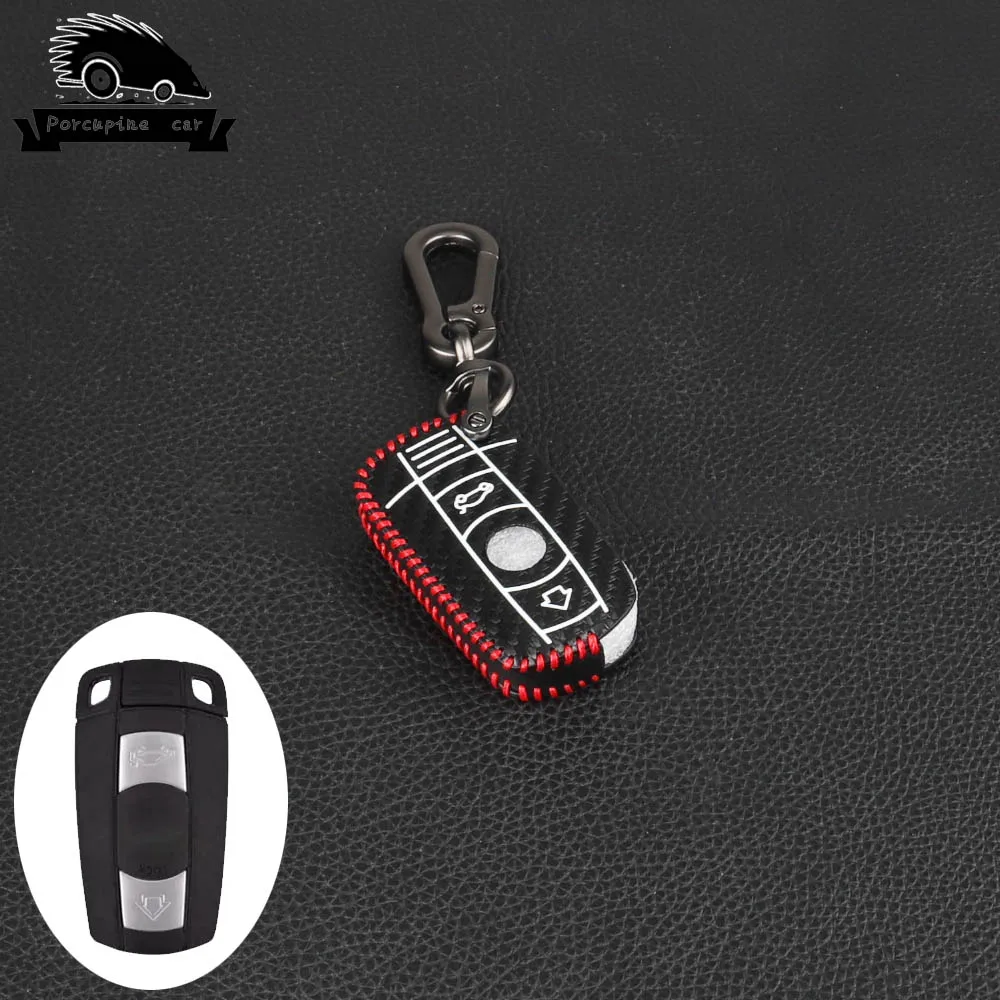 3 кнопки углеродного волокна Кожаный чехол для автомобильных ключей, пульт дистанционного управления для BMW 1 3 5 6 серии M3 M5 X1 X5 X6 Z4 E90 E91 E92 E60, ключница для автомобильных ключей, чехол Крышка