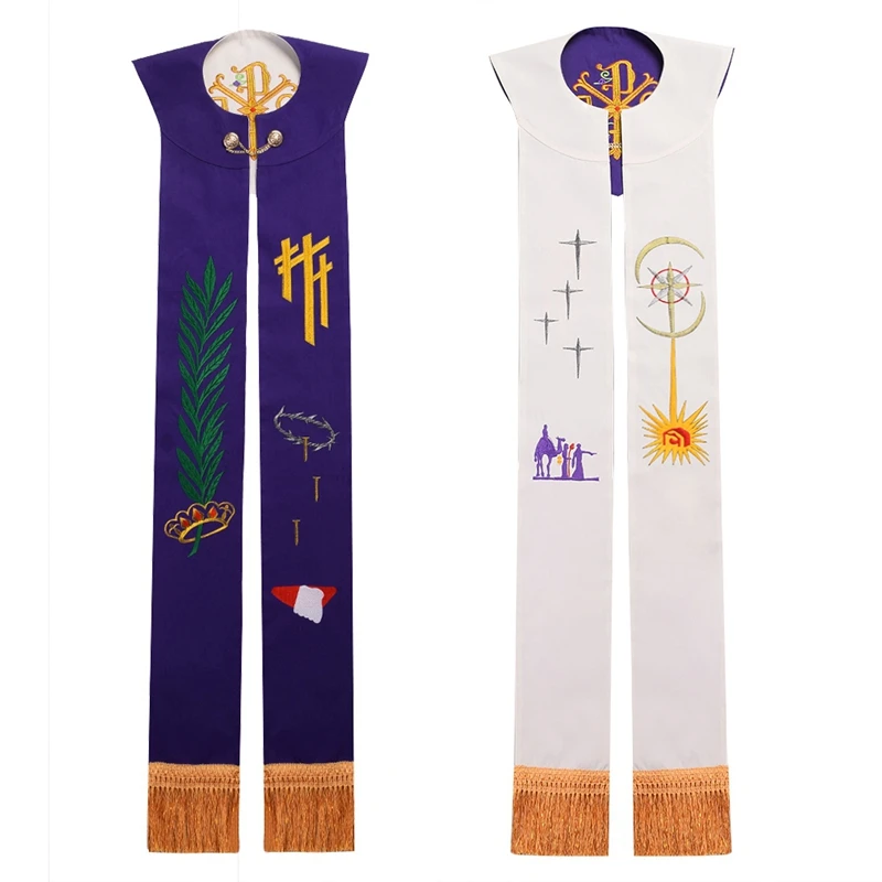 mens blanket scarf Priest Stole Clergy Costume Soutane Reversible Double Side Embroidery Church Scarf mens cotton scarf