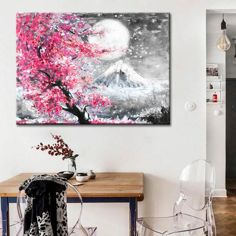 

Japanese Style Cherry Blossom Fuji Mountain Landscape Watercolor Oil Painting Canvas Printing Home Painting Frameless Wall Art