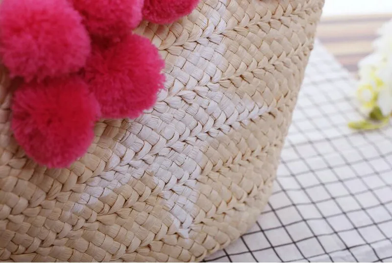 Rdywbu BIG STAR STRAW SHOULDER BAGS WITH POMPON - Bohemian Women's Summer Handmade Beach Tote Handbag Woven Travel Bolsos B194 wristlets for man