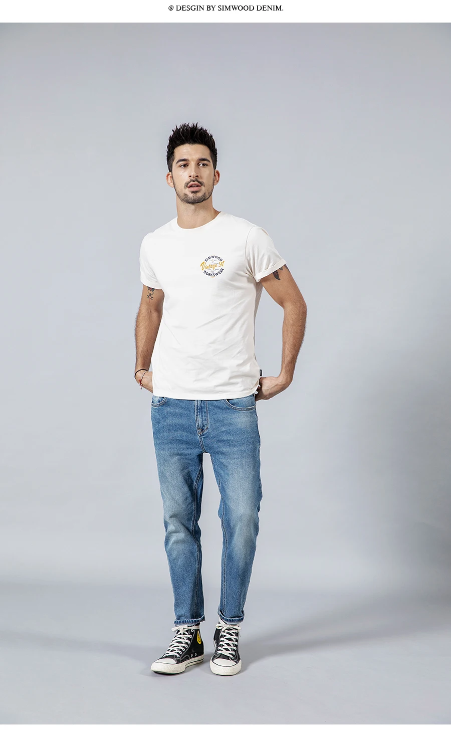 SIMWOOD, летняя мужская футболка, хлопок, принт с буквами, футболка, модный топ размера плюс, высокое качество, футболка, брендовая одежда 190154
