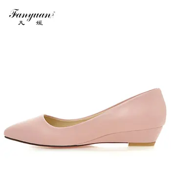 

Fanyuan Office woman Pointed-Toe Candy color Slip-On Wedges shoes Concise Low Heels Outside Comfortable for Woman Shoes zapatos