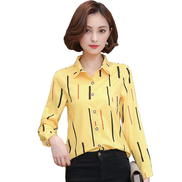 

2017 Spring Summer Women Blouses Fashion Striped Print Shirt Chiffon Ladies Office Work Wear Shirts Plus Size Blusas Tops 1392