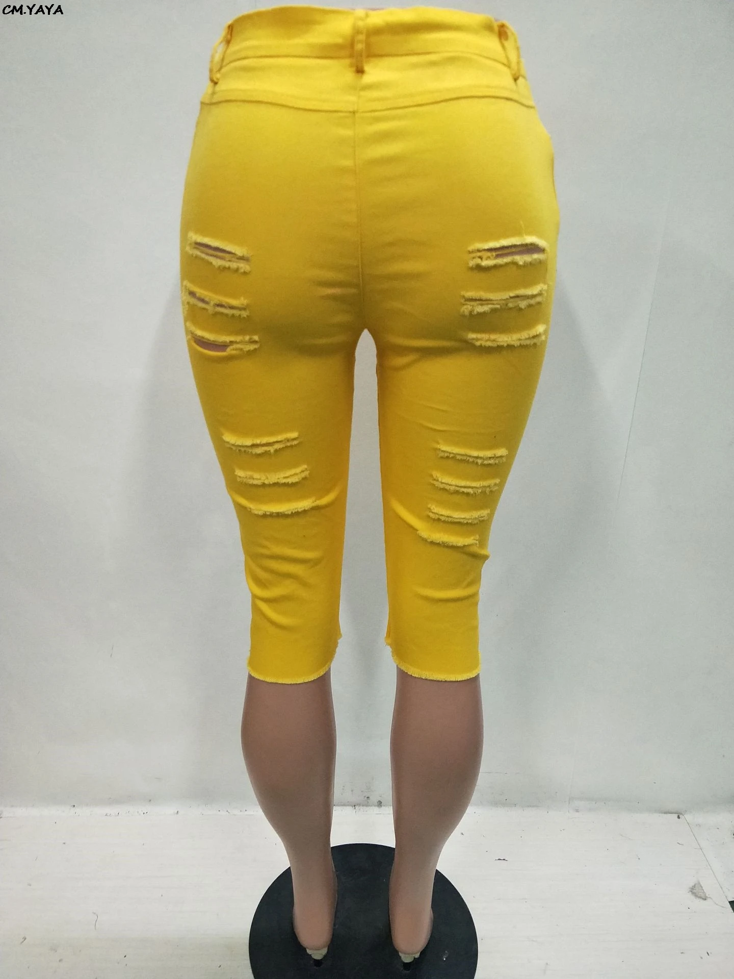 Новинка, женские летние штаны с дырками и высокой талией, обтягивающие укороченные штаны, модные повседневные джинсовые брюки, леггинсы, 2 цвета, LD8334