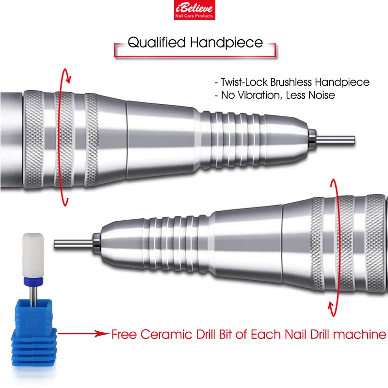 IBelieve, Новое поступление, 40000 об/мин, дрель для ногтей, маникюрный аппарат, бесщеточный, мощный, 80 Вт, инструменты для дизайна ногтей, лак, электрическая пилка для ногтей