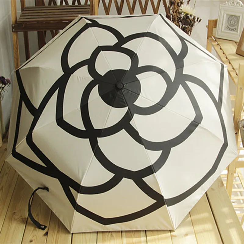Luxury brands Camellia automatic umbrella rain women men folding UV sun transparent sunshade umbrellas folding umbrella automatic umbrella sun umbrella