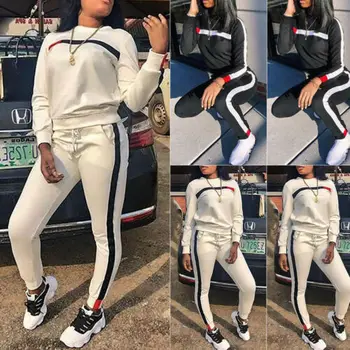 

2Pcs Women Sports Crop Tops Pants Tracksuit Sweatshirt Sweat Suit Jogging Set US