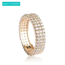 MECHOSEN Luxury Zircon Copper Wide Finger Rings For Women Men Three Lines Shiny Stones Aneis Gold Color Anillos Party Jewelry