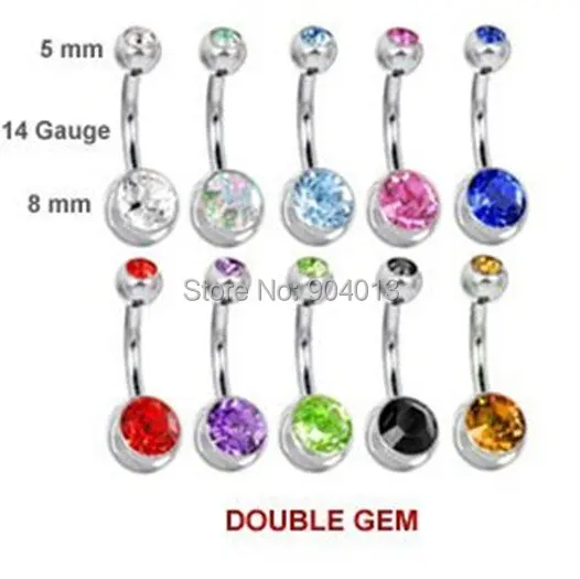 1Piece Crystal Double Gem Belly Ring press fit Navel Jewelry Belly