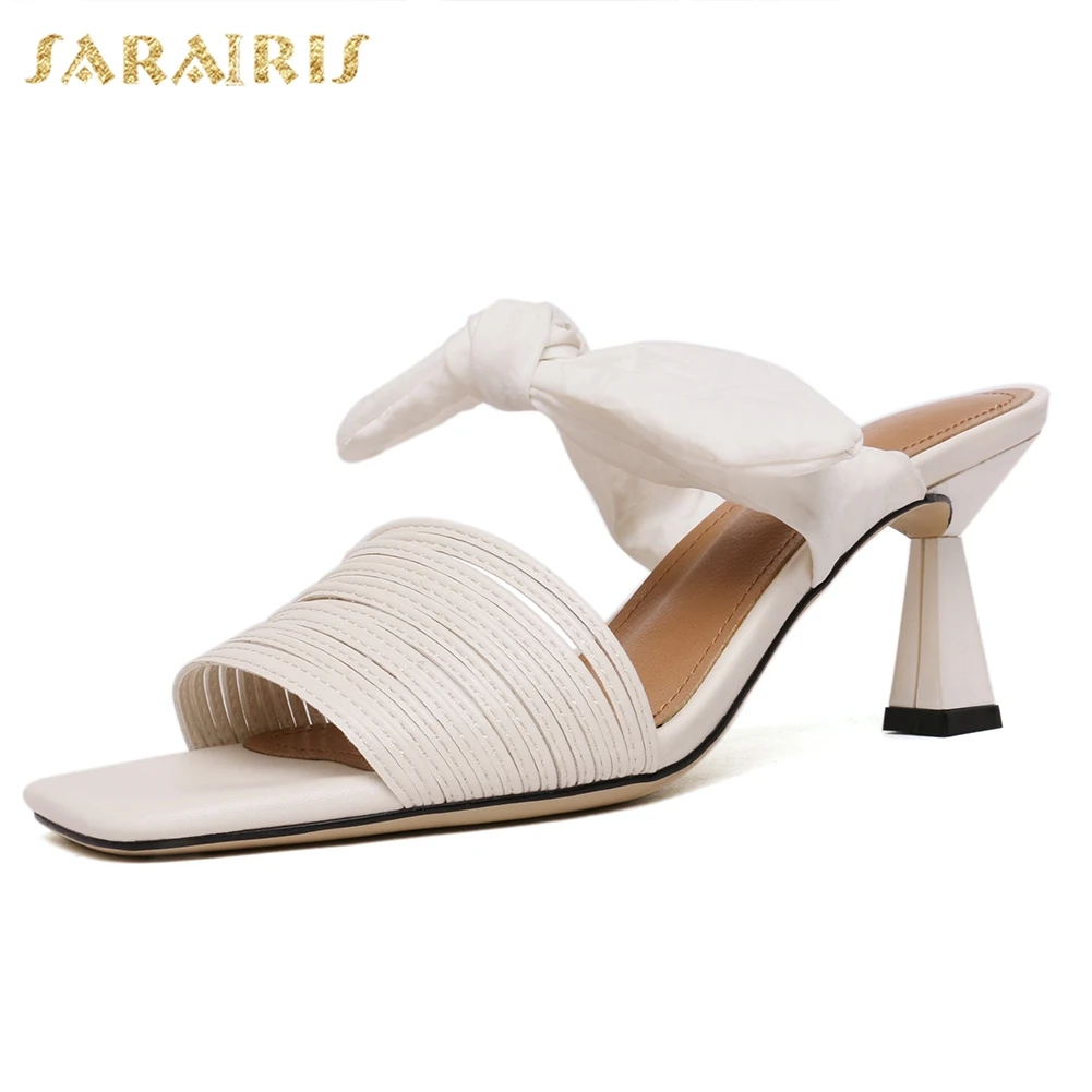 

Sarairis 2019 New Elegant Butterfly Knot Sheepskin Insole Mules Shoes Women Summer Slippers Women Pumps Shoes Woman Size 33-42