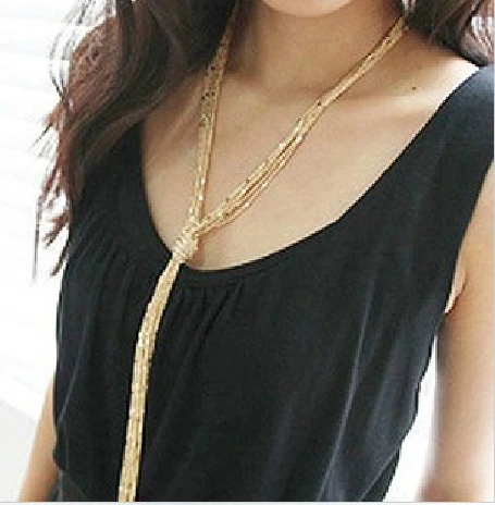 

All-match Multi-layers Long Tassel Chain Necklace Women Classic Design Golden Plated Luxury Statement Link Chains Jewelry