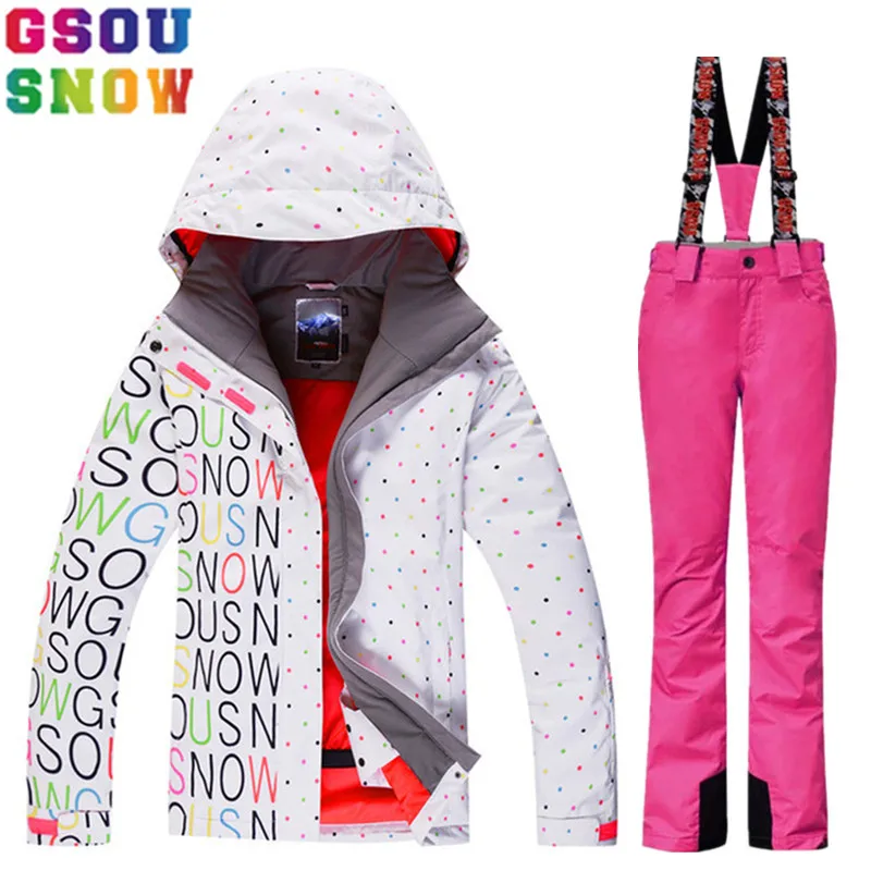 

GSOU SNOW Brand Ski Suit Women Winter Ski Jacket Pants Waterproof Snowboard Jacket Pants Snow Sets Ladies Mountain Skiing Suit