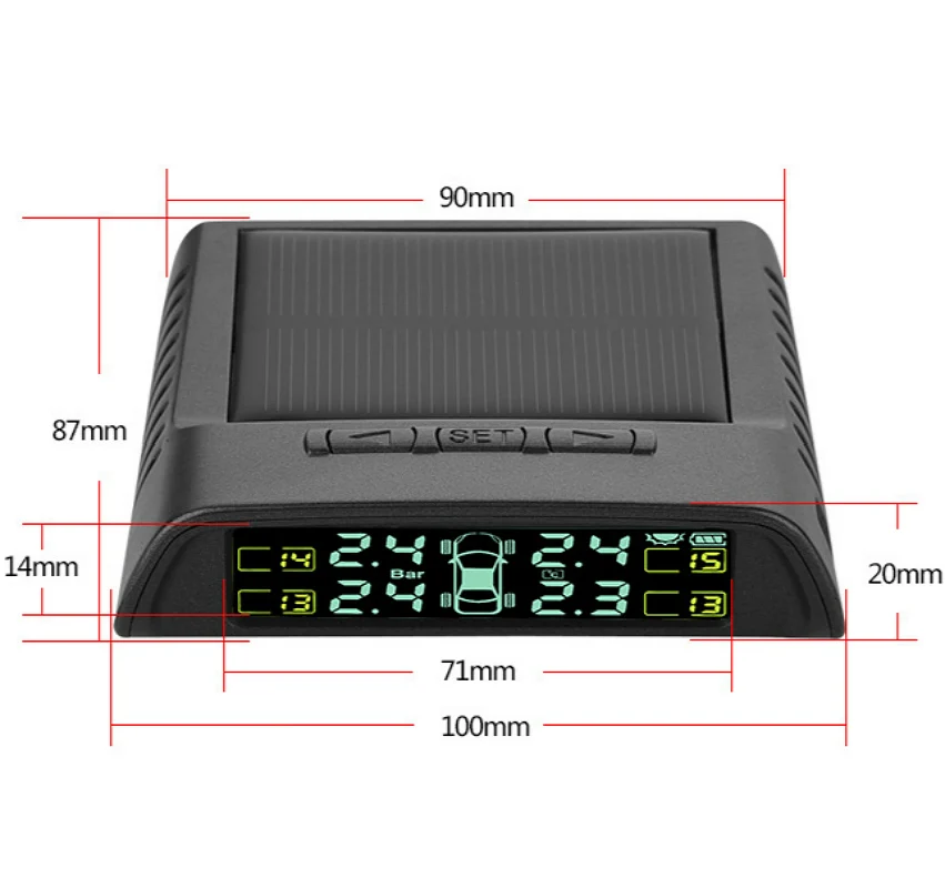 Беспроводной автомобиль грузовик TPMS сигнализация давления в шинах 5 в солнечной энергии ЖК-монитор системы 4 внешних датчика