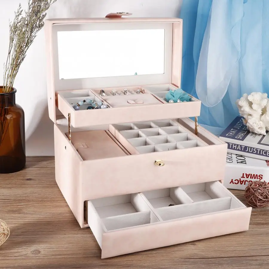 

Professional Three-layer Makeup Desktop Drawers Table Jewelry Cosmetics Storage Box Holder Earring Necklace Jewelry Container i