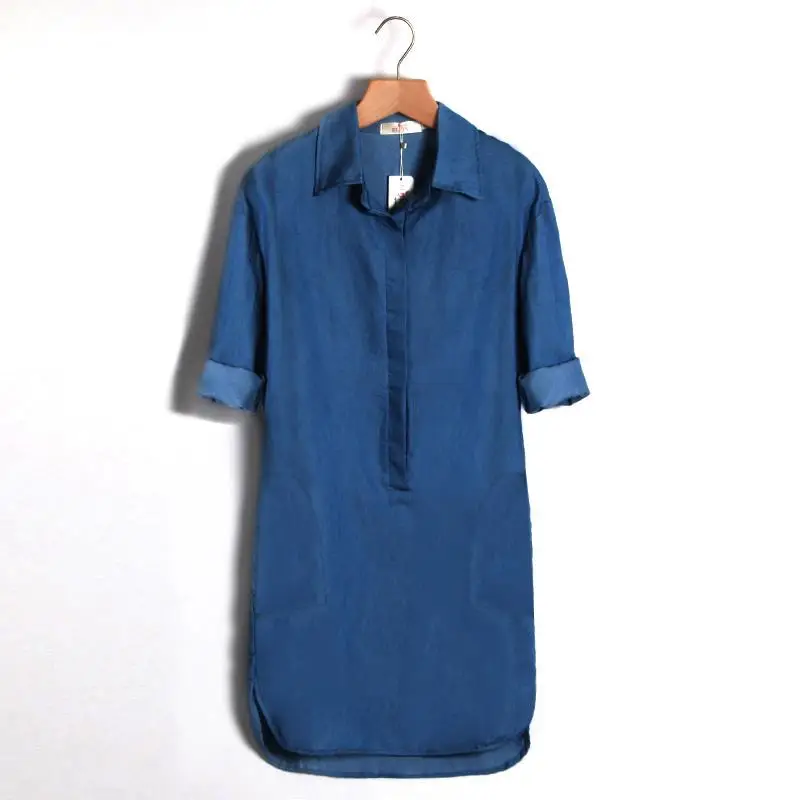 Fashion 2017 Dress Women Irregular DenimLong Sleeve Shirt Dresses Summer Casual Loose Office Jean Dress Vestidos LJ1286X