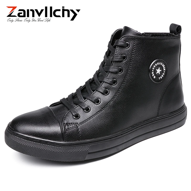 

Zanvllchy 2018 High Top Winter Sneakers Black Brand Leather Casual Shoes Male Ankle Boots Lace Up Chaussure Homme Luxury Shoes
