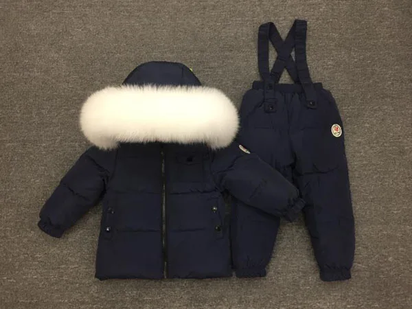 Для детей в русском стиле; плотный пуховый комплект; Детский пуховик; Лыжная куртка; костюм; натуральный белый большой воротник из лисьего меха
