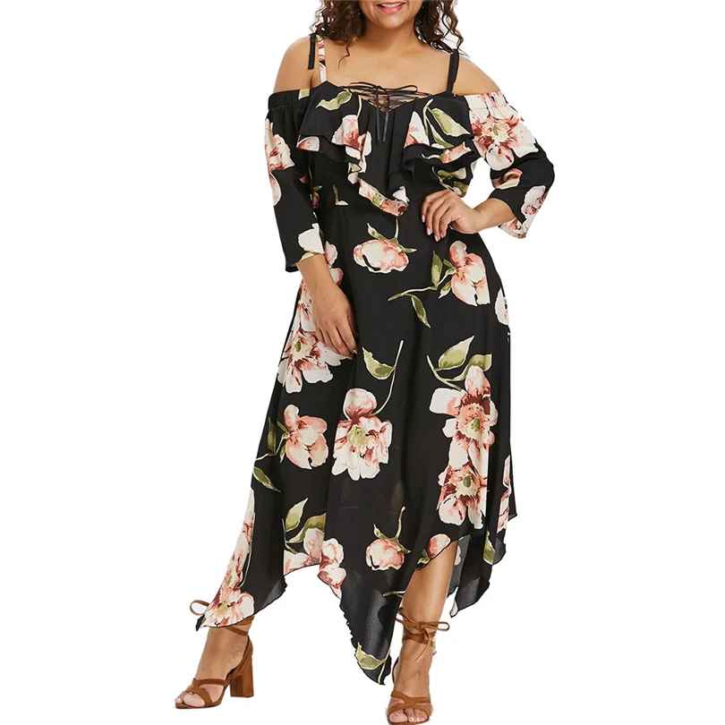 

MIARHB Summer Dress Plus Size Women's Maxi Dress Off Shoulder Boho Print Dress Big Size Chiffon Sexy Dress Sundress XL-5XL A20