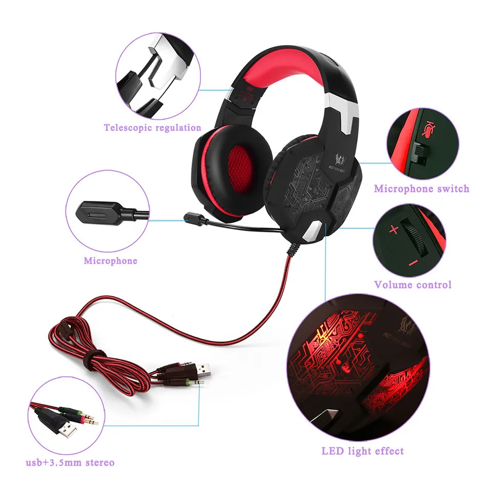 KOTION EACH G1000 Stereo Gaming Headphones Over Ear PC Gamer Headset with Microphone Breathing LED Light for Computer Game (10)