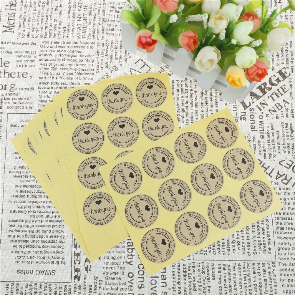 

10 sheets Thank You Heart Adhesive Sealing Stickers Kraft Label Sticker DIY Handmade Gift Cake Candy Paper Tags