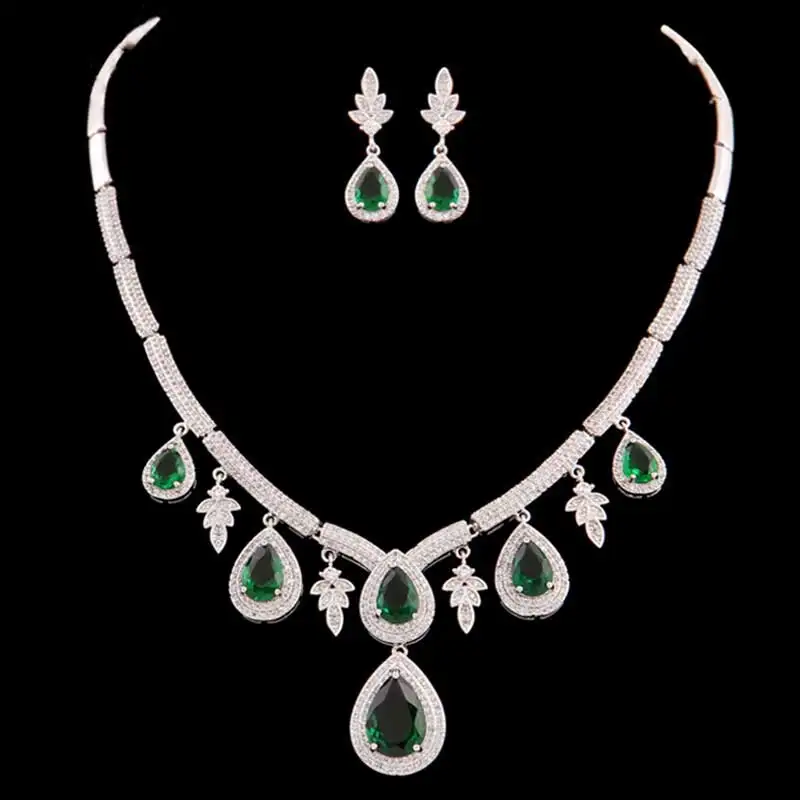 

Moonso Luxury! 5 Colors Silver Jewelry for Women Wedding Party Austrian Leaf Earrings Pendant Necklace J2382