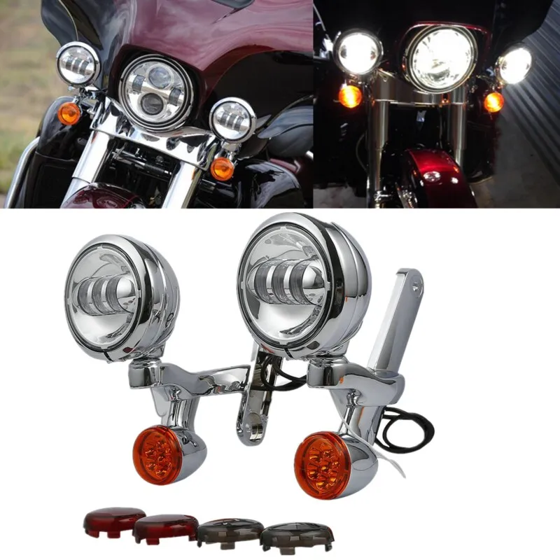 Black Auxiliary Turn Signal Spot Light Bracket For Harley Touring Road King FLHX