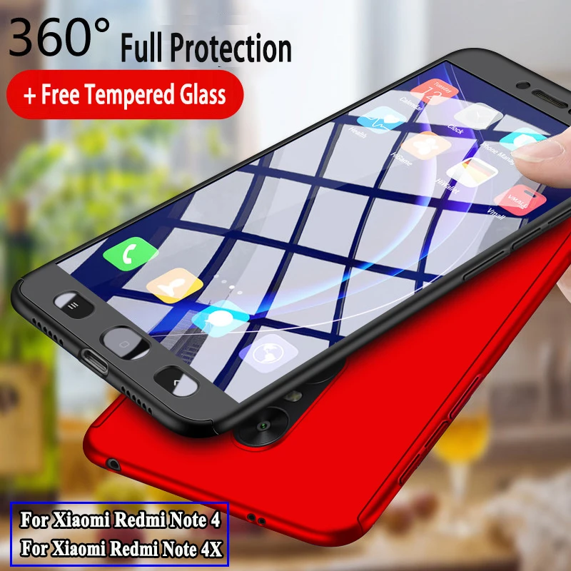 360 Full Protection Case For Xiaomi Redmi Note 7 6 4 4X 32GB With Free 9H Tempered Glass Ultra Thin Matte Rugged Hard PC Cover |