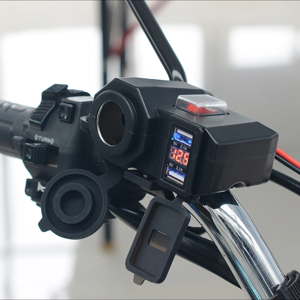 Водонепроницаемый 12V мотоцикл двойной USB зарядное устройство прикуриватель гнездо W/светодиодный вольтметр