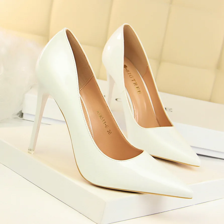 BIGTREE/женские туфли-лодочки; модные кожаные туфли на высоком тонком каблуке 10,5 см с закрытым носком; пикантные женские туфли с острым носком - Цвет: Белый