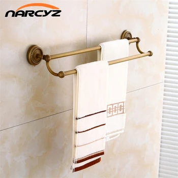 

Towel Bars Double Rails Brass Wall Shelves Towel Holder Bath Shelf Towel Hanger Bathroom Accessories Black Towel Rack 9147K