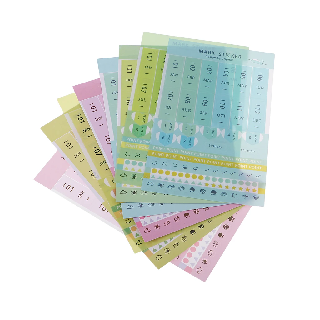 

8 Sheets Mini Self Adhesive DIY Monthly Calendar Index Tabs Reminder Stickers for Diary Scrapbook Personal Planner Excellent