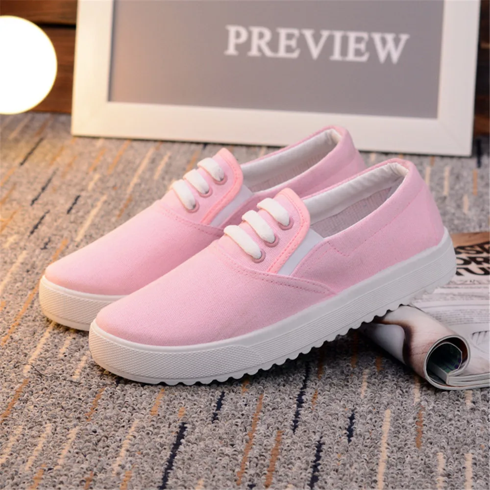 

Women's Vulcanize Shoes Casual shock plain cotton cloth Sports, leisure Ladies canvas flat sneakers round head flat heel textile