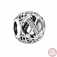 Светящиеся серебряные 925 Capital 'x 'бусины в винтажном стиле шрифт ясно CZ DIY Fit PANDORA Подвески для женщин ювелирных изделий LE015-X