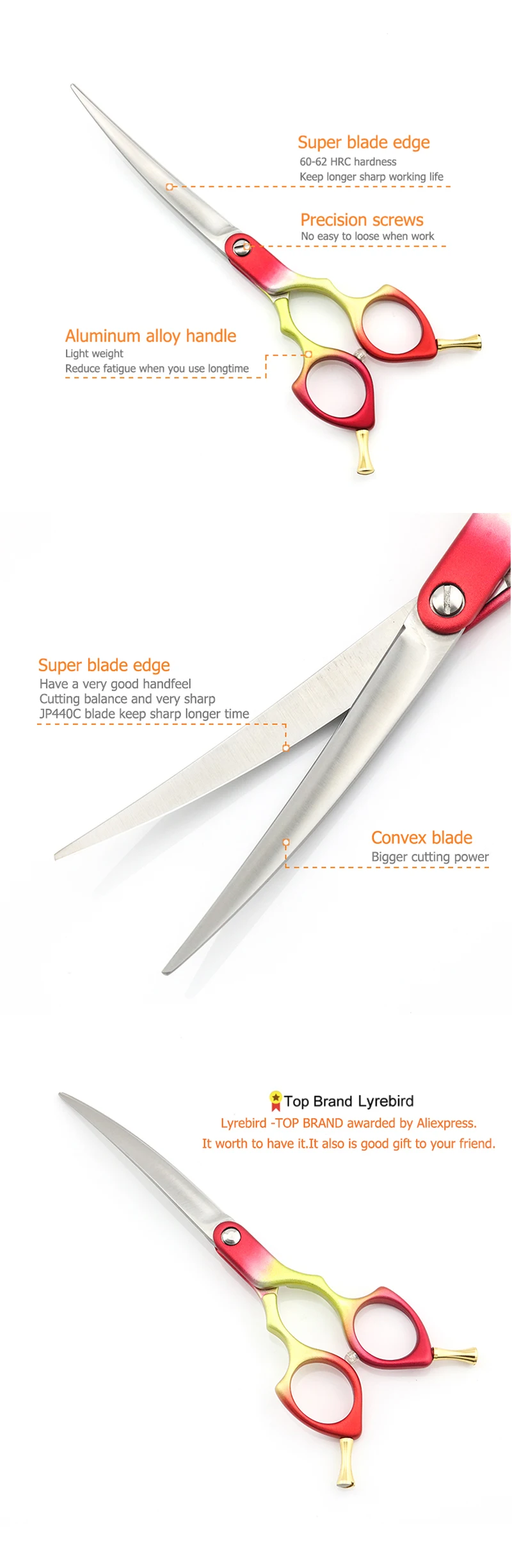 Tesoura de Cabelo do Cão Grooming Scissors Curvo Profissional 6 Polegada 6.5 Pet Tesoura Super Jp440c Lyrebird Classe Superior Novo Cão 14 Beleza e saúde