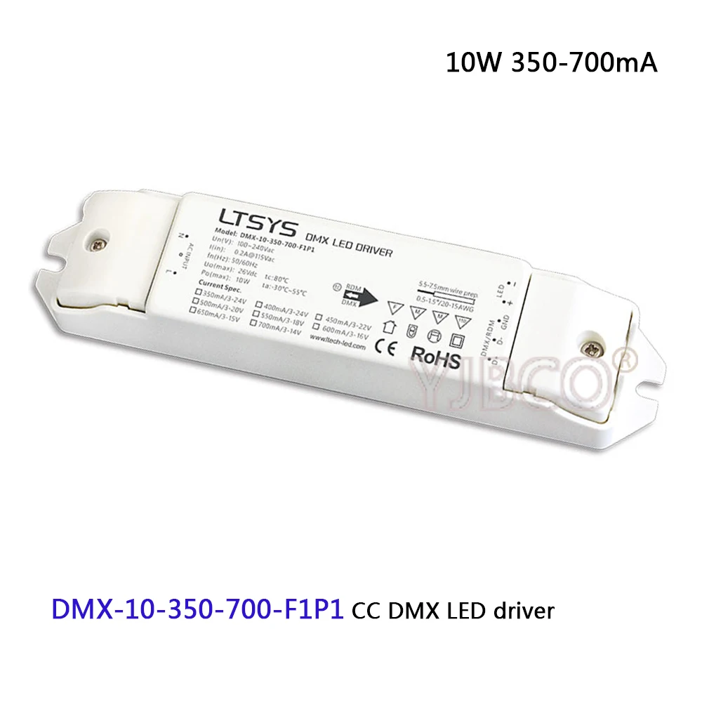 

dimming led intelligent driver;DMX-10-350-700-F1P1;100-240VAC input 10W 350-700mA output CC DMX512/RDM led Driver
