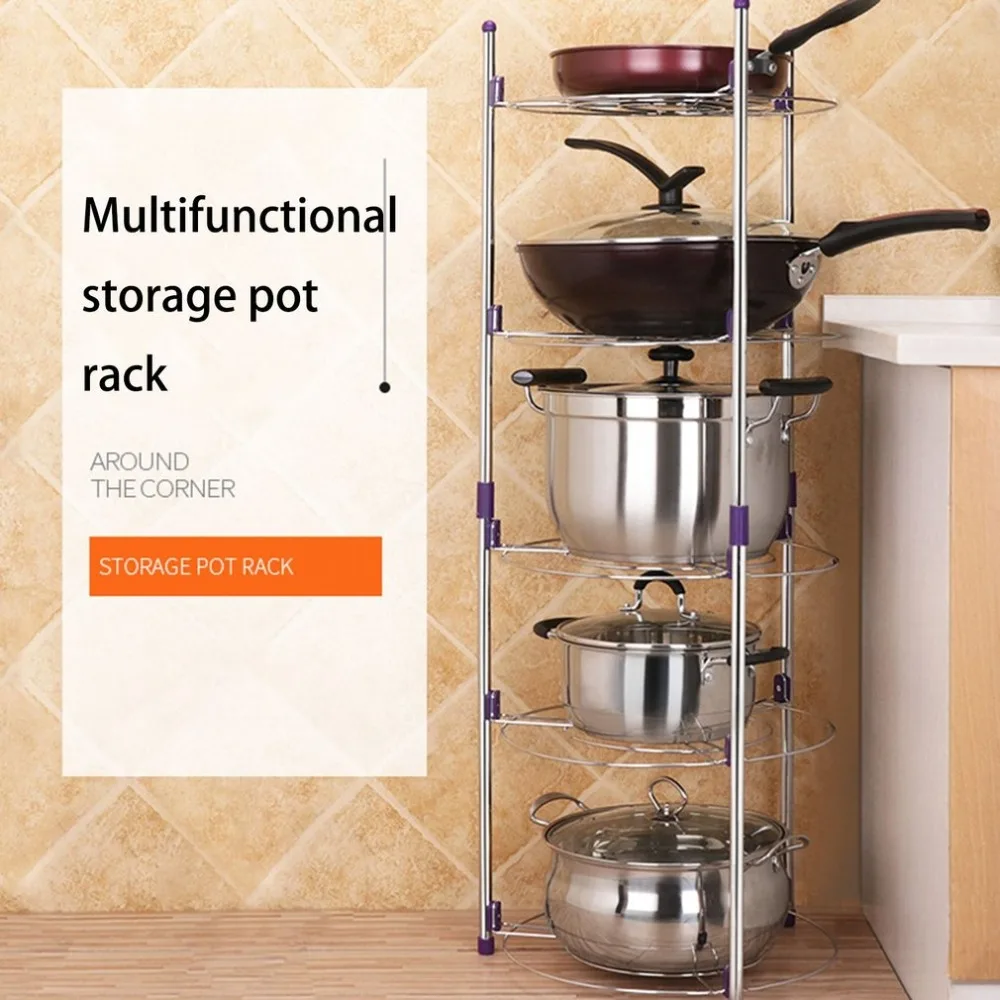 

2/3/5 Layer Multifunctional Home Kitchen Storage Holder Durable Stainless Steel Metal Pot Shelf Pan Cover Rack Holder Shelf
